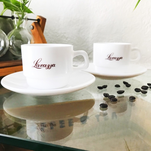 Vintage Lavazza Espresso Milk Glass Cups Saucers by Arcopal France, Set of Two ☕ - Picture 3 of 7